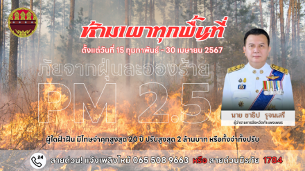 ประกาศฯ เรื่อง กำหนดช่วงเวลา "ห้ามเผาในที่โล่งทุกชนิด" ในพื้นที่จังหวัดกำแพงเพชร